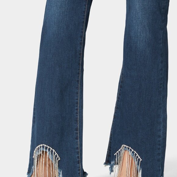 BEBE Flare Pant With Rhinestone Fringe - Indigo Wash /Size 25 - Picture 3 of 3